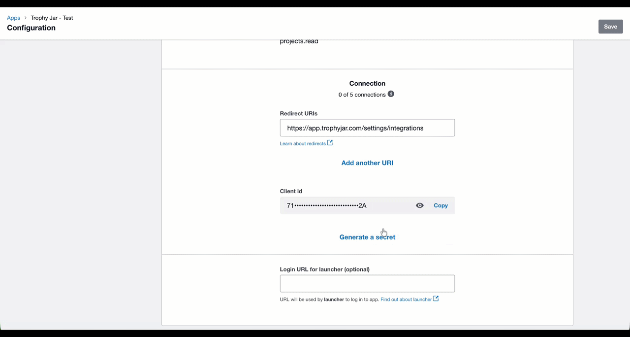 Configuration settings for app integration