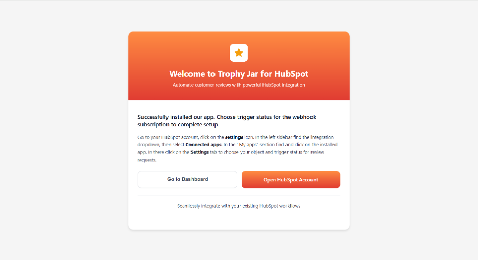 Trophy Jar app installation confirmation message