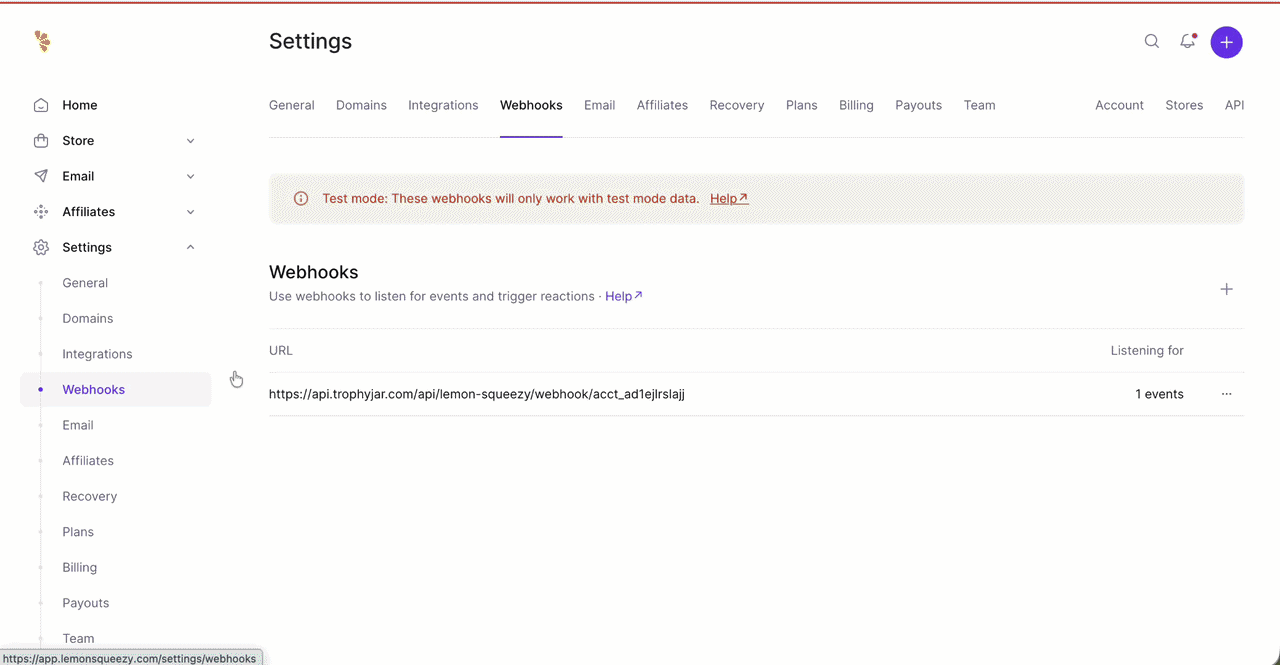 How to Connect Lemon Squeezy with Trophy Jar 4 Lemon Squeezy Trophy Jar SaaS Integration Step 4