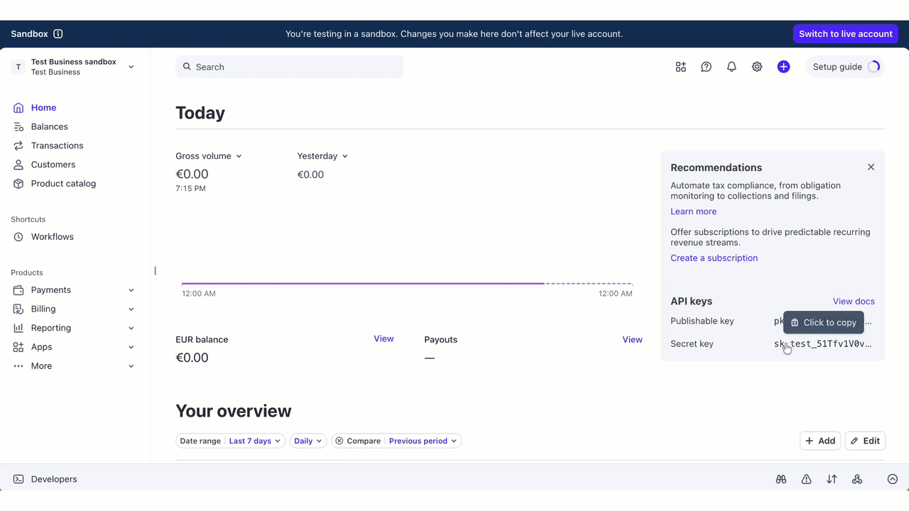 How to Connect Stripe to Trophy Jar 1 Stripe dashboard displaying account overview