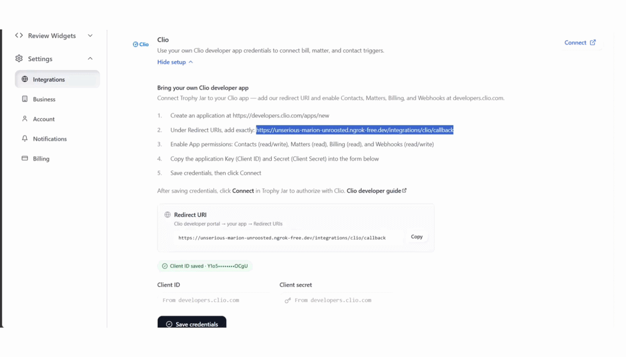 How to Connect Clio to Trophy Jar 2 Instructions for integrating Clio app