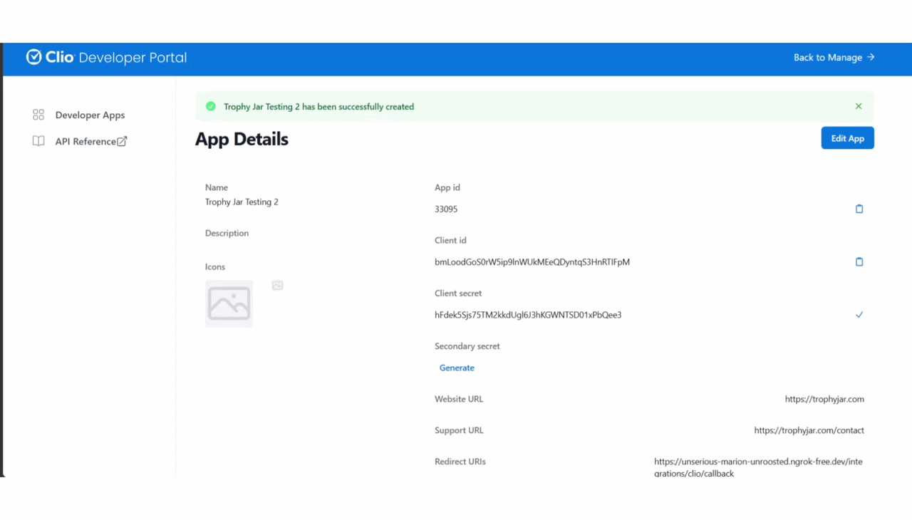 How to Connect Clio to Trophy Jar 5 4 Copy your credentials into Trophy Jar Secret